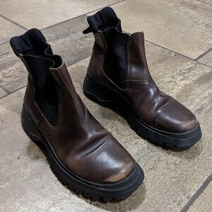 PRADA Brown Leather Chelsea Ankle Boots Size 36.5